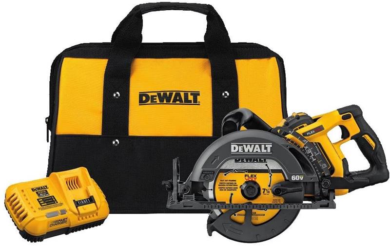 60v max flexvolt 7-1/4 worm drive style saw kit w/ 1 battery (9ah), charger and bag