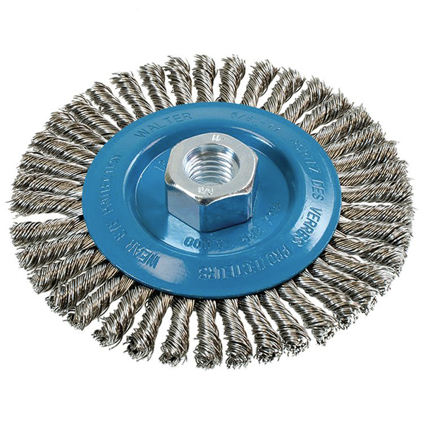 Stringer bead brush with knot-twisted wires 5 in. x 1/4 in. x 5/8-11 in. For Alu and Stainless Steel