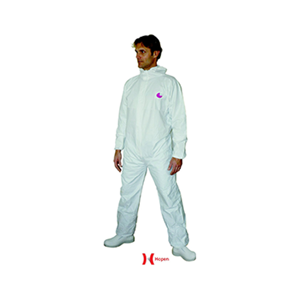 Combinaison hop'safe extra, sms / pe microporeux blanc - cat III type 4b/5b/6b - capuche, taille, poignets et chevilles élastiqués avec rabat adhésif