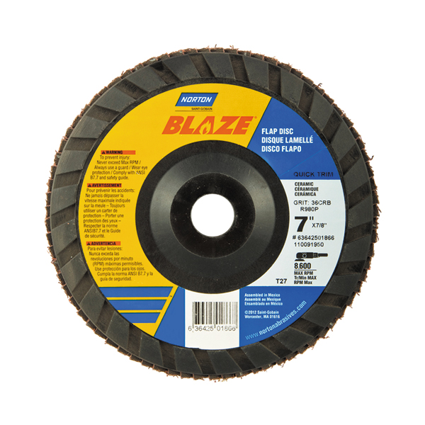 7"x7/8" Plastic flat flap disc - Blaze R980P - Type 27 - Ceramic - 40 grit   Unit price / Sold in pack of 10